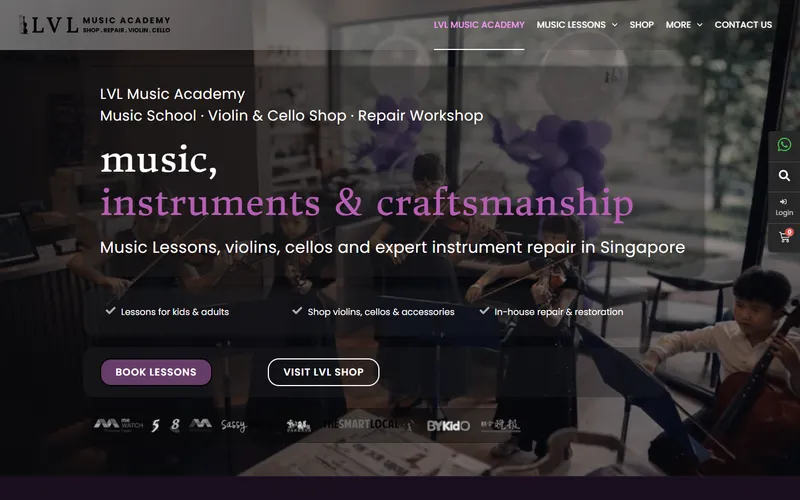 LVL Music Academy homepage screenshot
