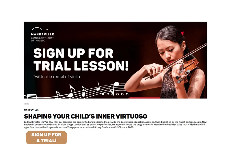Mandeville Conservatory of Music homepage screenshot
