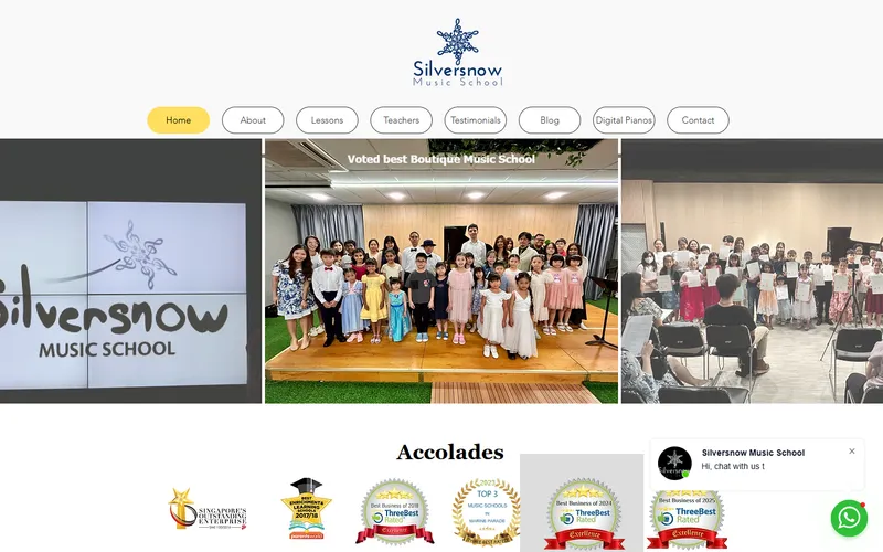 Silversnow Music School homepage screenshot