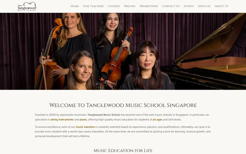 Tanglewood Music School homepage screenshot