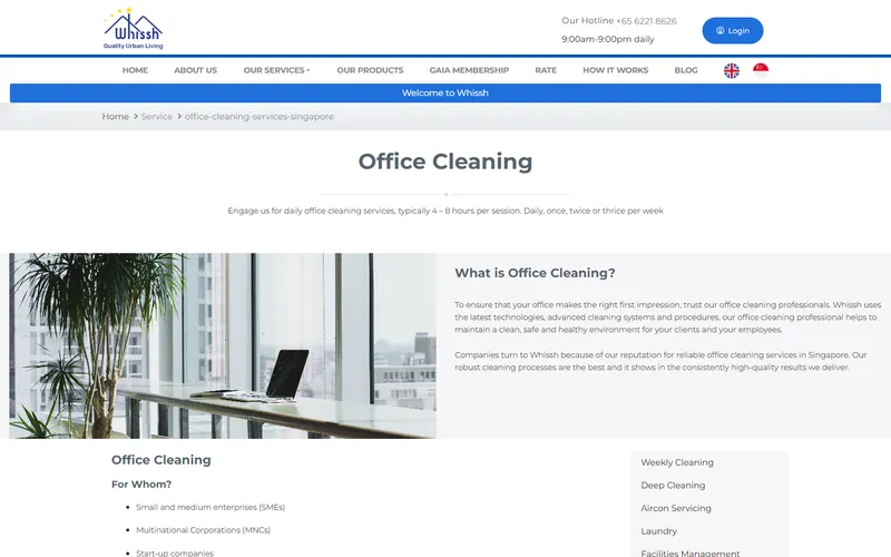 Whissh office cleaning homepage