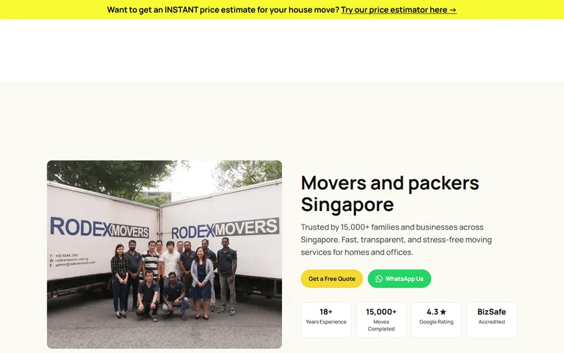 Rodex Movers Singapore homepage