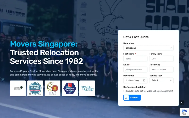 Shalom Movers Singapore homepage