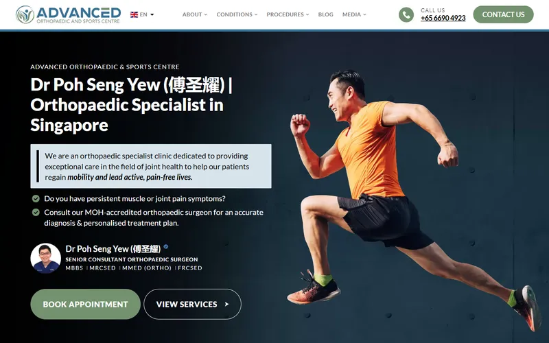 Advanced Orthopaedic and Sports Centre Singapore homepage