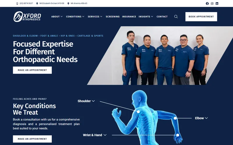 Oxford Orthopaedics Singapore homepage