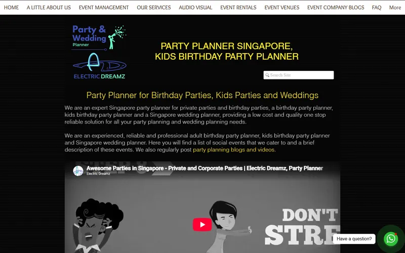 Electric Dreamz party planner Singapore homepage