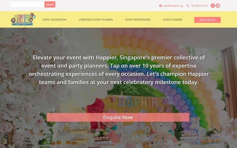 Happier party planner Singapore homepage