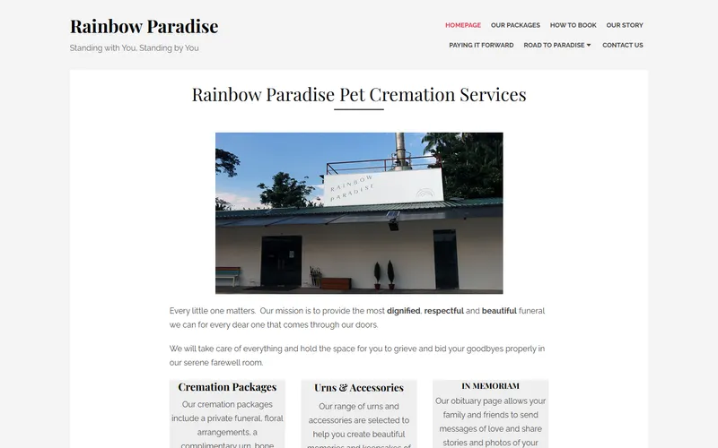 Rainbow Paradise Pet Cremation homepage