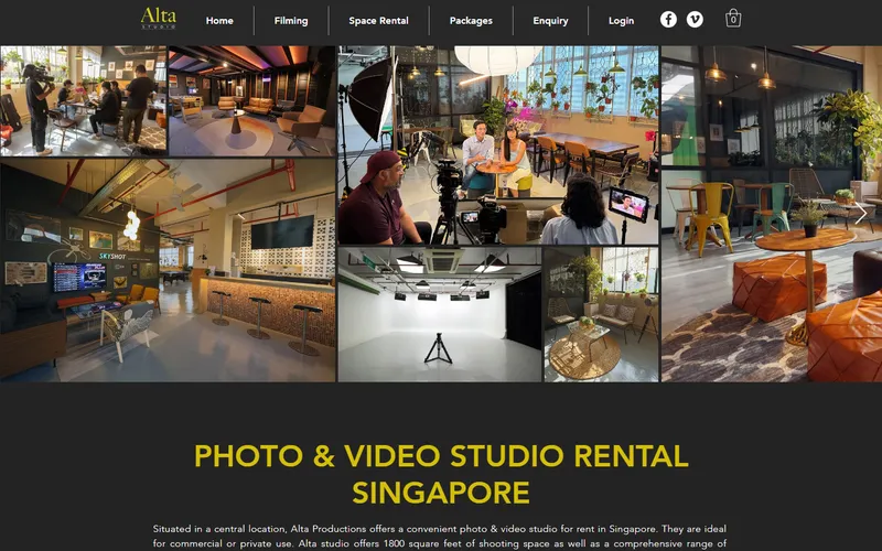 Alta Studio photo and video studio rental homepage