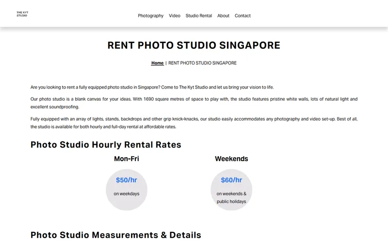 KYT Studio natural light studio rental homepage