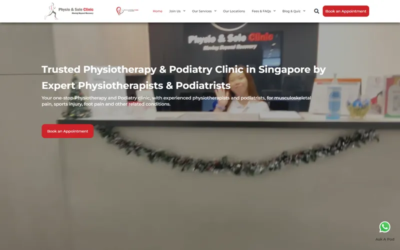 Physio and Sole Clinic homepage screenshot