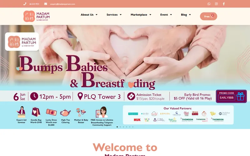 Madam Partum postnatal massage homepage screenshot