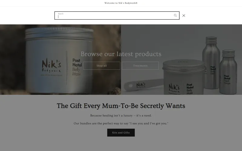 Niks Bodywork postnatal massage homepage screenshot