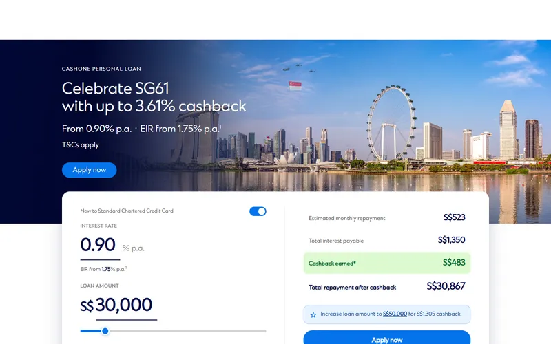 Standard Chartered CashOne personal loan page