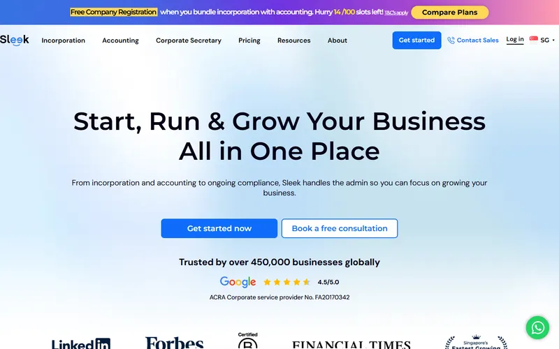 Sleek Singapore homepage