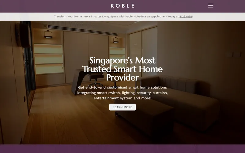 Koble smart home Singapore homepage