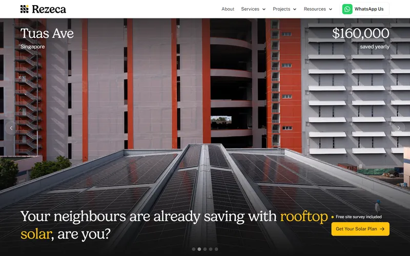 Rezeca Renewables solar panel installer Singapore homepage
