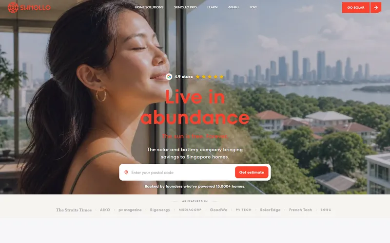 Sunollo residential solar Singapore homepage