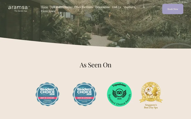 Aramsa The Garden Spa homepage screenshot