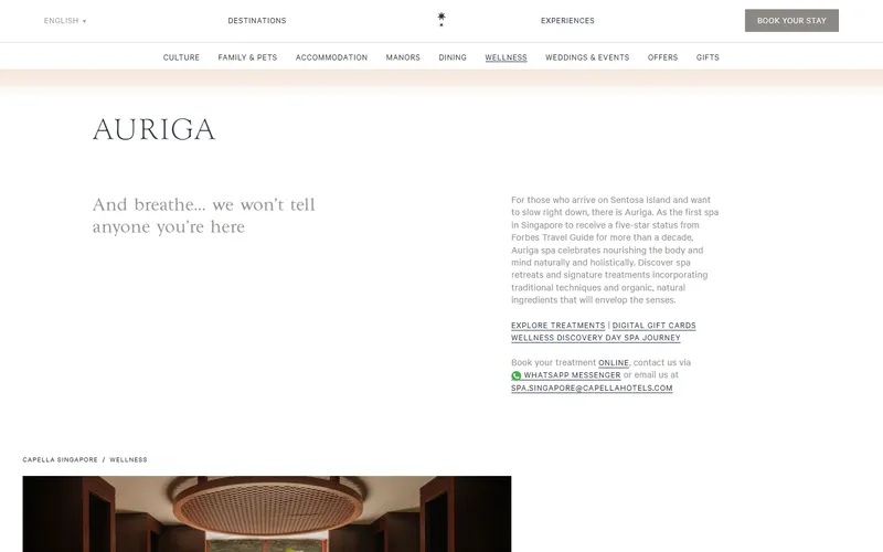 Auriga Spa at Capella Singapore homepage screenshot