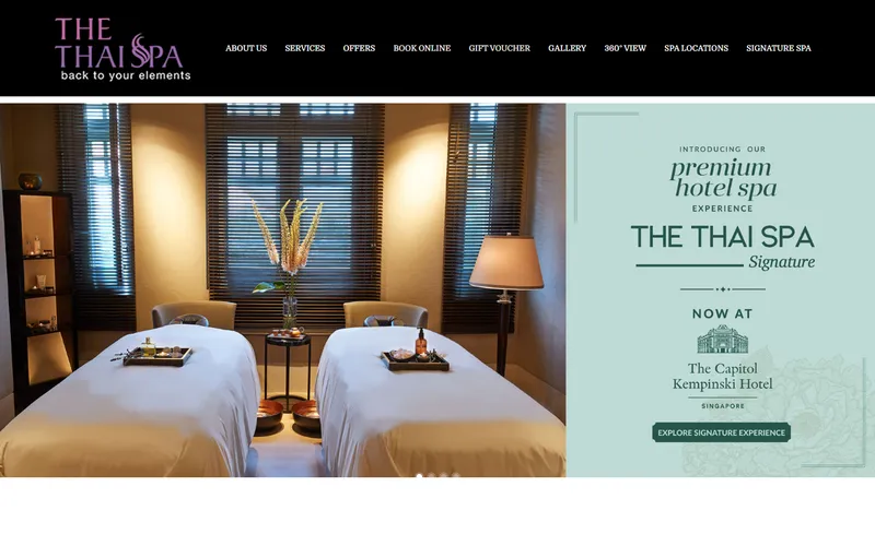 The Thai Spa Singapore homepage screenshot