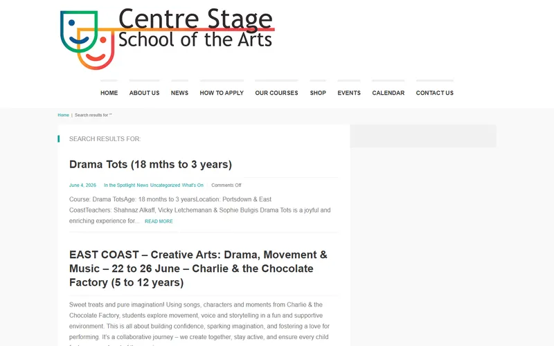 Centre Stage School of the Arts homepage screenshot