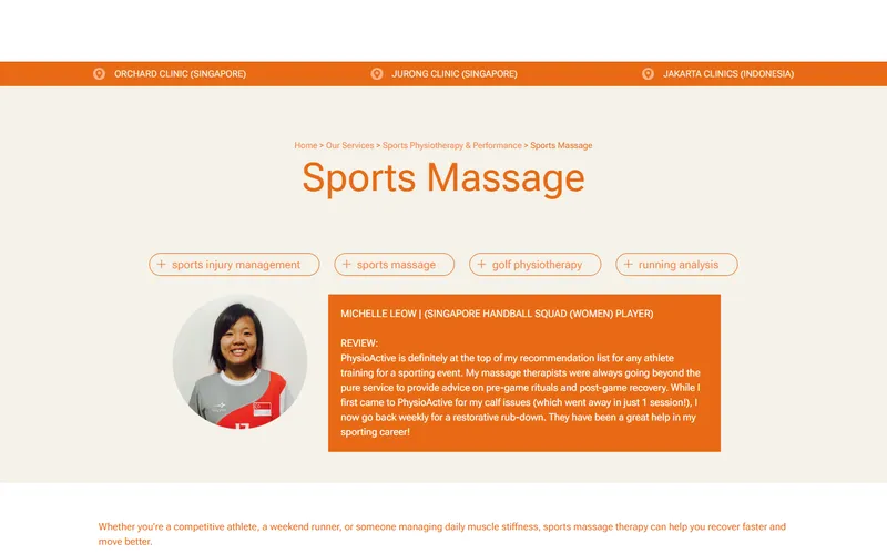 PhysioActive sports massage page