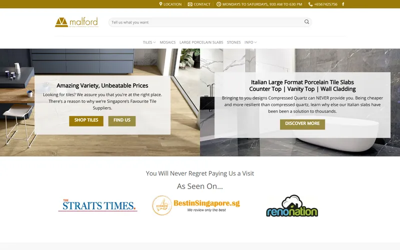Malford Ceramics tile shop Singapore homepage