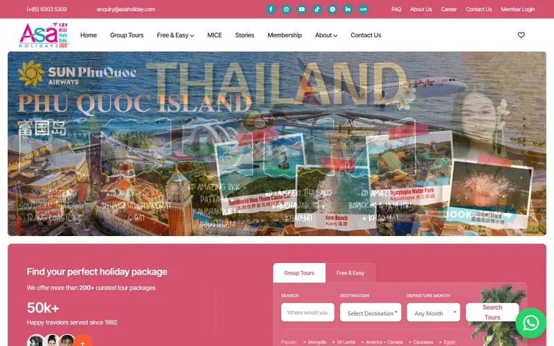 ASA Holidays Singapore homepage