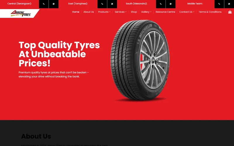 Arrow Tyres homepage