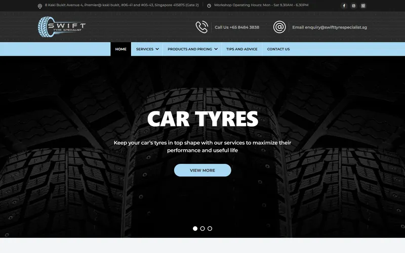 Swift Tyre Specialist homepage