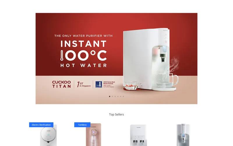 Cuckoo Singapore water dispenser homepage