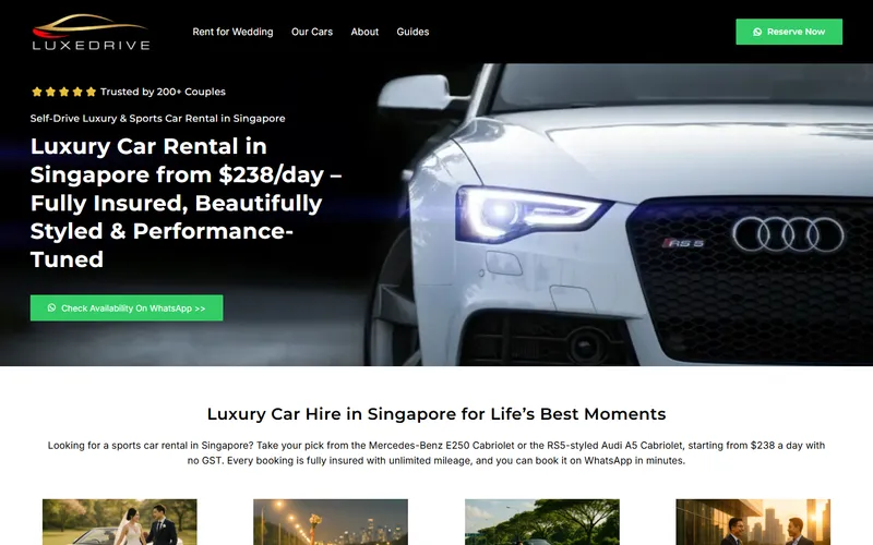 LuxeDrive wedding car rental Singapore homepage