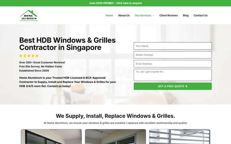 Home Aluminium window contractor Singapore homepage