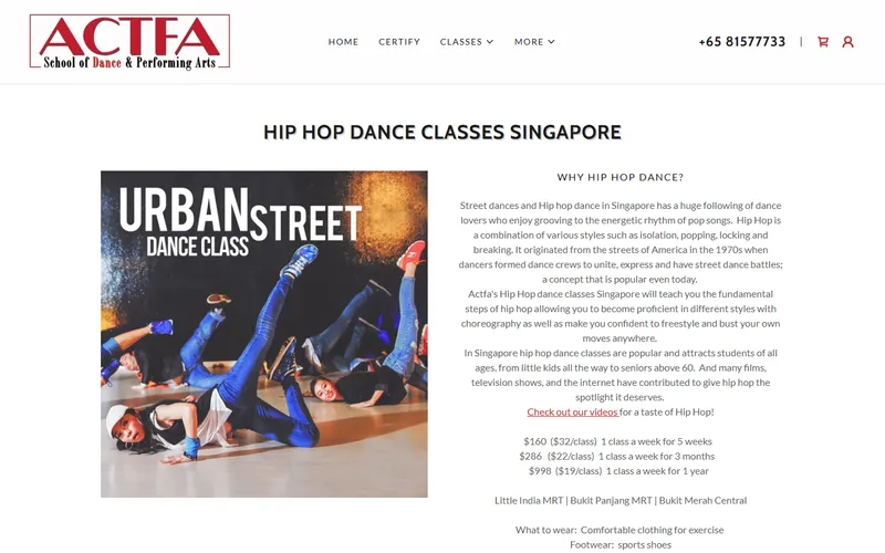 ACTFA Dance School hip hop homepage