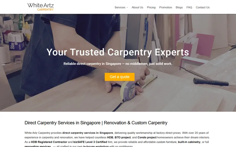 White Artz Carpentry Singapore website homepage