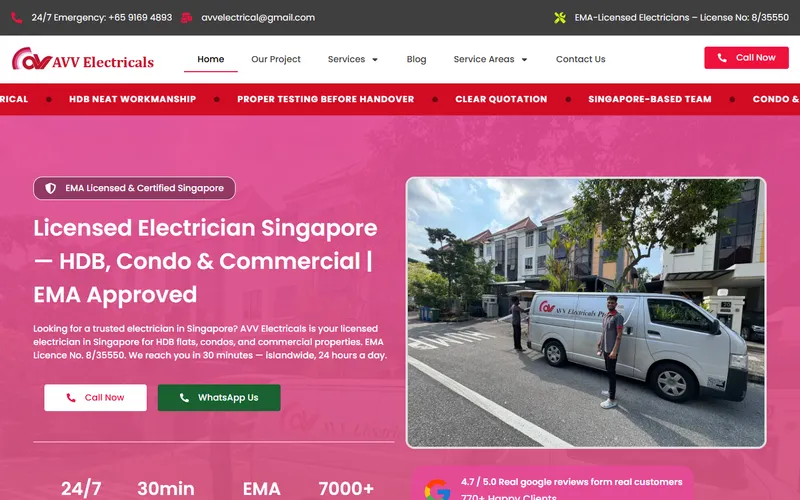 AVV Electrical Singapore homepage