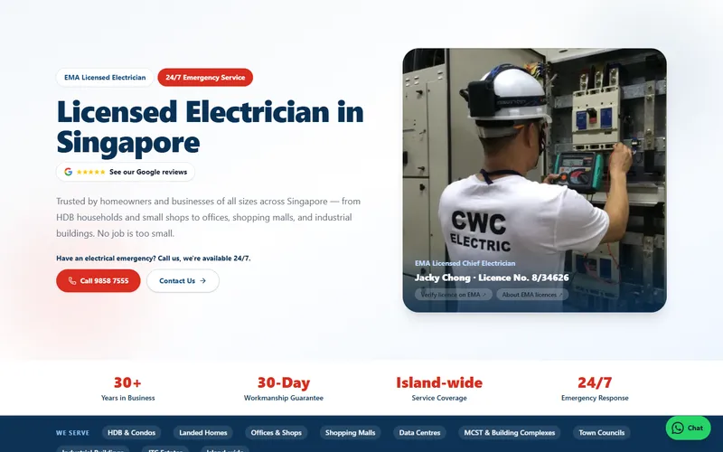 CWC Electrical Engineering Service Singapore homepage