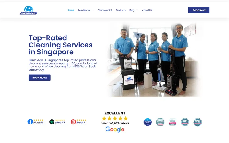 Sureclean home cleaning services Singapore website