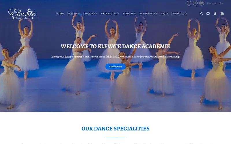 Elevate Dance Academie homepage