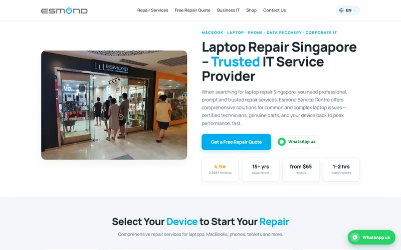 Esmond Service Centre homepage