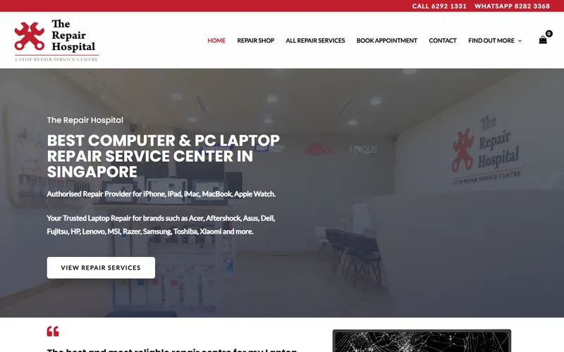 The Repair Hospital homepage