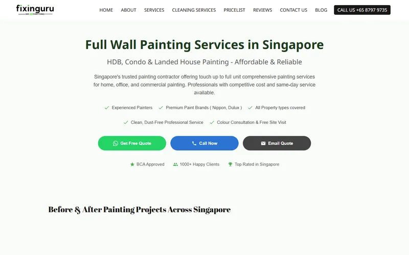 FixinGuru painting services homepage