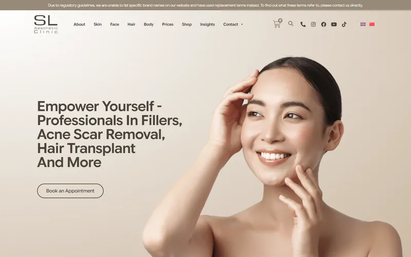 SL Aesthetic Clinic homepage