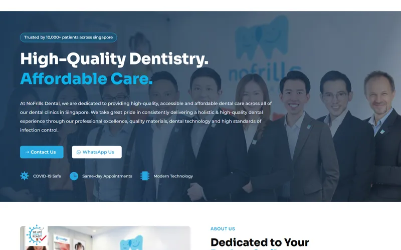 NoFrills Dental homepage