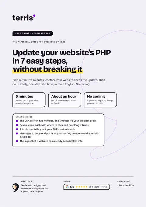 Cover of the guide: Update your website's PHP in 7 easy steps, without breaking it