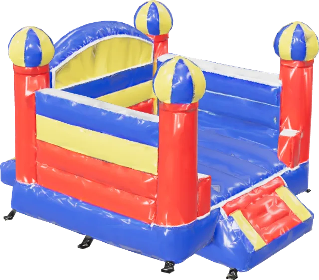 An inflatable bouncy castle with four corner towers