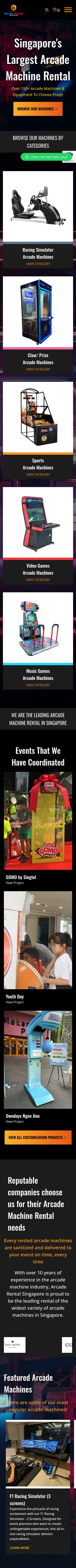 Arcade Rental Singapore full mobile website view