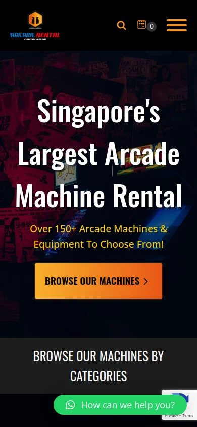 Arcade Rental Singapore on a phone, the first screen