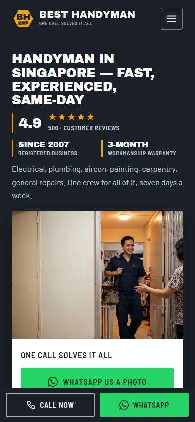 Best Handyman SG on a phone, the first screen